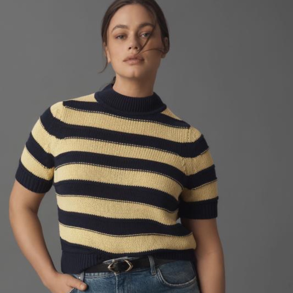 ANTHROPOLOGIE Pilcro Striped Short Sleeve Mock-Neck Sweater - NWT ($118 Retail)